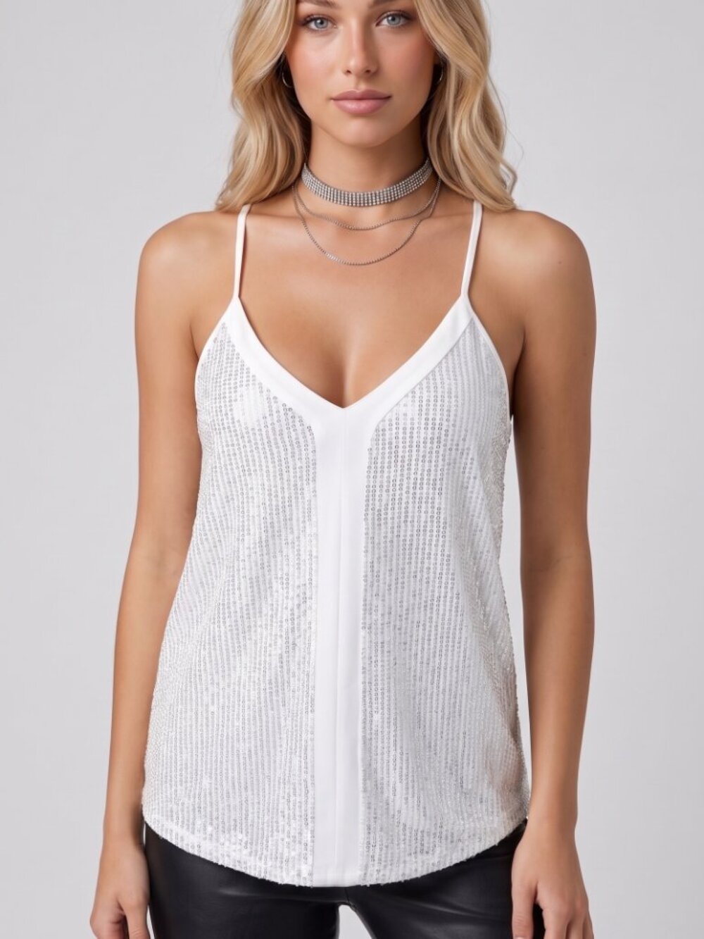 White  Sequin Cami Top